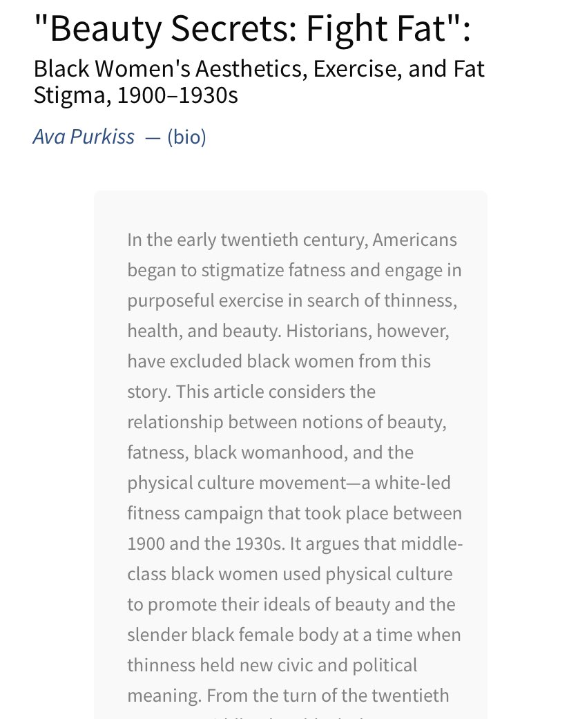 Overall, #FitNation  @TheNewSchool contemplated where DOES pressure to be fit come from?Excellent reads by  @PurkissA  @JournWomensHist re black women’s fitness regimes + Elizabeth Matelski re the role of Hollywood, fashion + INSURANCE cos (?!) deepened convo/7See ya next time!