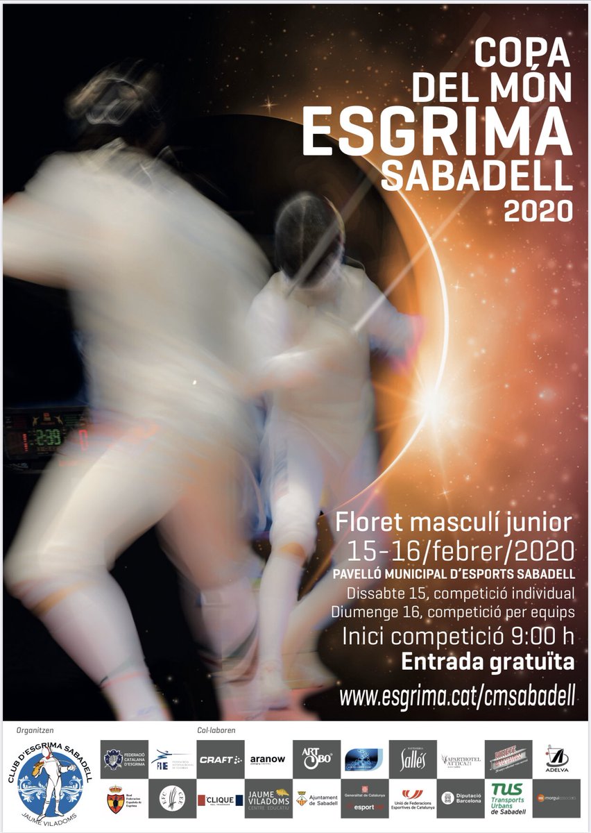 Tot a punt per a la Copa del Món d’Esgrima 🤺 a Sabadell

📍Pavelló Municipal (Sol i Padrís)
📆 15-16/2/20
🎟 Gratis

➡️ web.sabadell.cat/noticies-espor…

#EsgrimaSabadell #Fencing