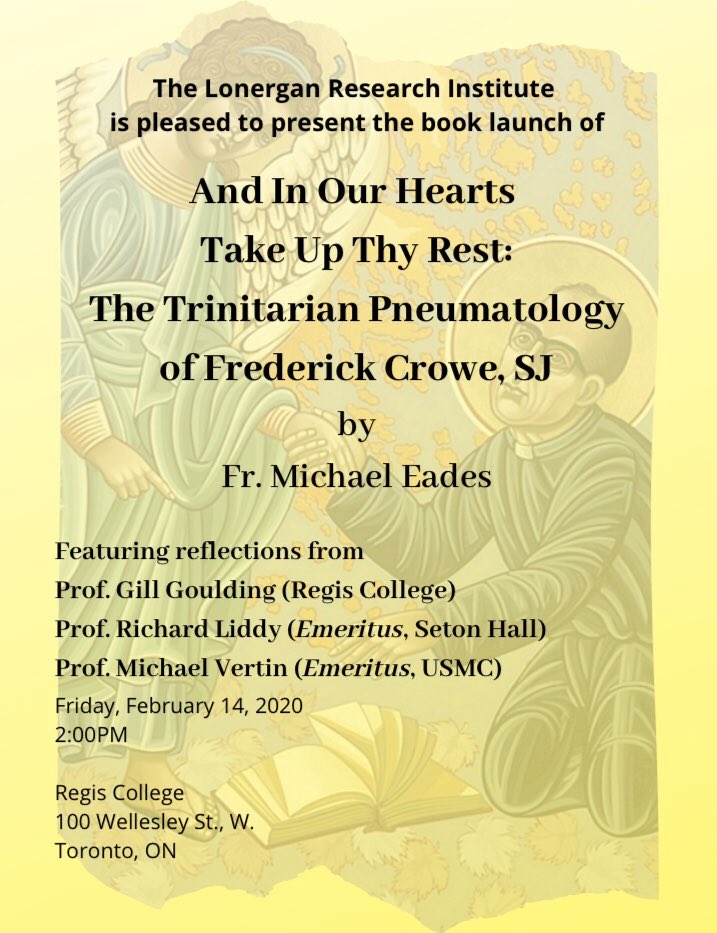 Get in the real spirit of Valentine’s Day and come learn about intra-Trinitarian love in Fr. Michael Eades new book with us on Friday at 2pm in classroom C at <a href="/RegisCollege/">Regis College</a>!