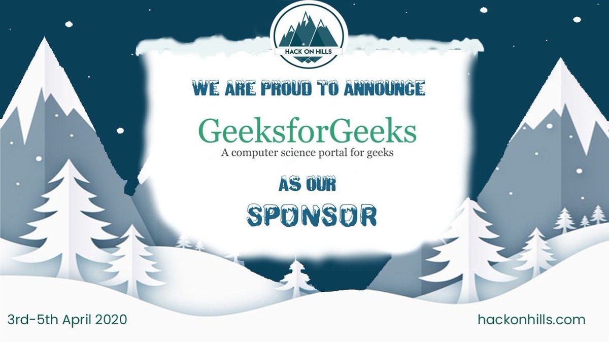 hackonhills's tweet photo. We are proud and delighted to announce GeeksforGeeks as one of our sponsor for Hack on Hills 5.0.
GeeksforGeeks is a Computer Science portal for geeks that contains algorithms and questions.
Website: https://t.co/ZqtebQEXbW
@geeksforgeeks #hackonhills #hackathon #appteam https://t.co/UFZ7gLk5x8