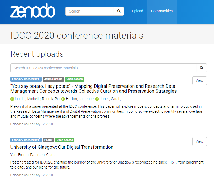 We're leading by example at <a href="/UofGlasgowASC/">UofGlasgowASC</a>, sharing our #idcc20 content in advance of the conference next week. 

Check out the new Zenodo community collection for slides and posters bit.ly/37olqxo #ukdcc #jiscrdm #openscience