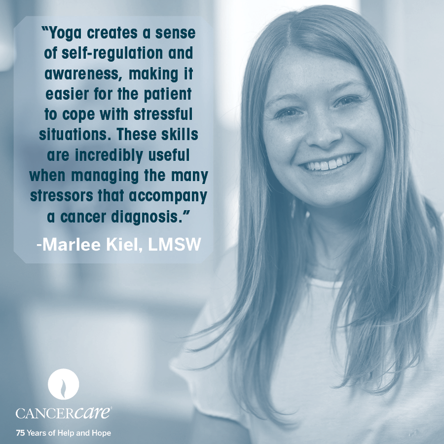 CancerCare's tweet photo. "Patients with cancer that practice yoga regularly find their quality of life and the complications of their emotional and physical states have drastically improved." Learn more in Marlee Kiel's, LMSW, article for @oncologynurseadvisor at https://t.co/oTRkfDsNOM. https://t.co/kGDnRGBEEa