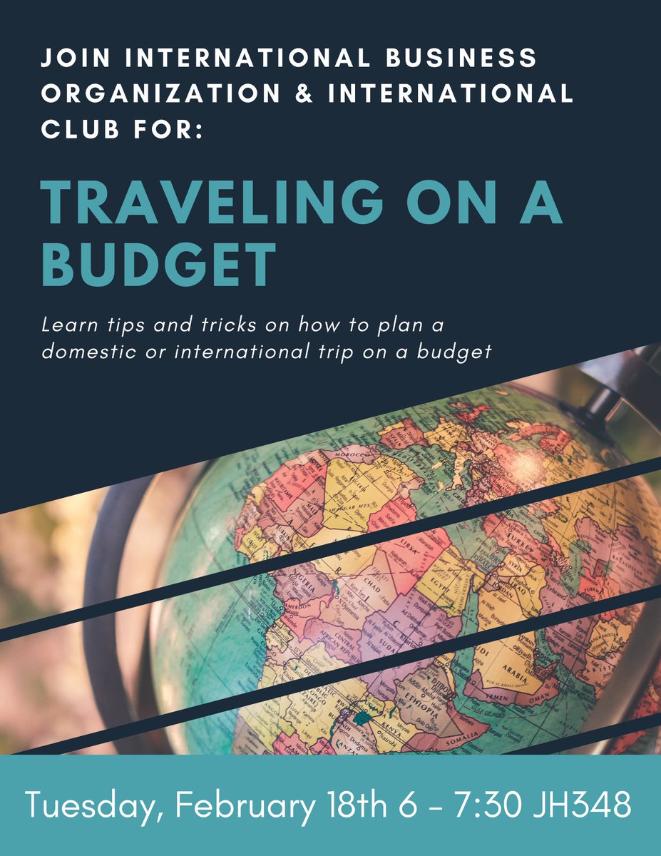 ButlerUAbroad's tweet image. Join International Business Organization &amp;amp; International Club for a "Traveling on a Budget" workshop on Tue., Feb. 18 from 6 - 7:30 in JH 348. This interactive workshop will showcase different resources for planning an inexpensive travel experience.