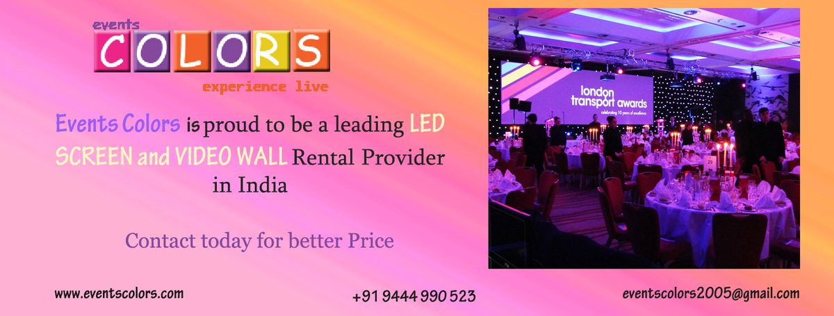 Events colors is proud to be a leading #LEDscreen and #videowall rental provider in India. Contact us at 9444990523 for better prices. #ledvideowalls #ledwallsonrental
eventscolors.com