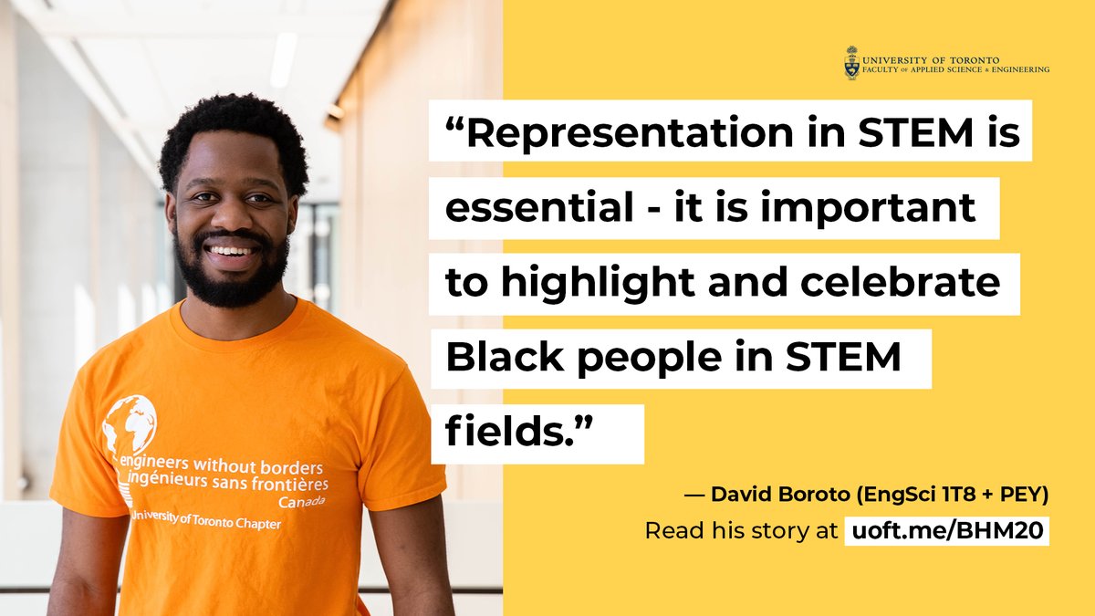 University of Toronto Engineering (@uoftengineering) on Twitter photo On what #BlackHistoryMonth means to him, <a href="/DavidBoroto/">David Boroto</a> says it gives an opportunity to inspire talented Black youth to pursue careers in #STEM fields: uoft.me/BHM20 On what #BlackHistoryMonth means to him, <a href="/DavidBoroto/">David Boroto</a> says it gives an opportunity to inspire talented Black youth to pursue careers in #STEM fields: uoft.me/BHM20