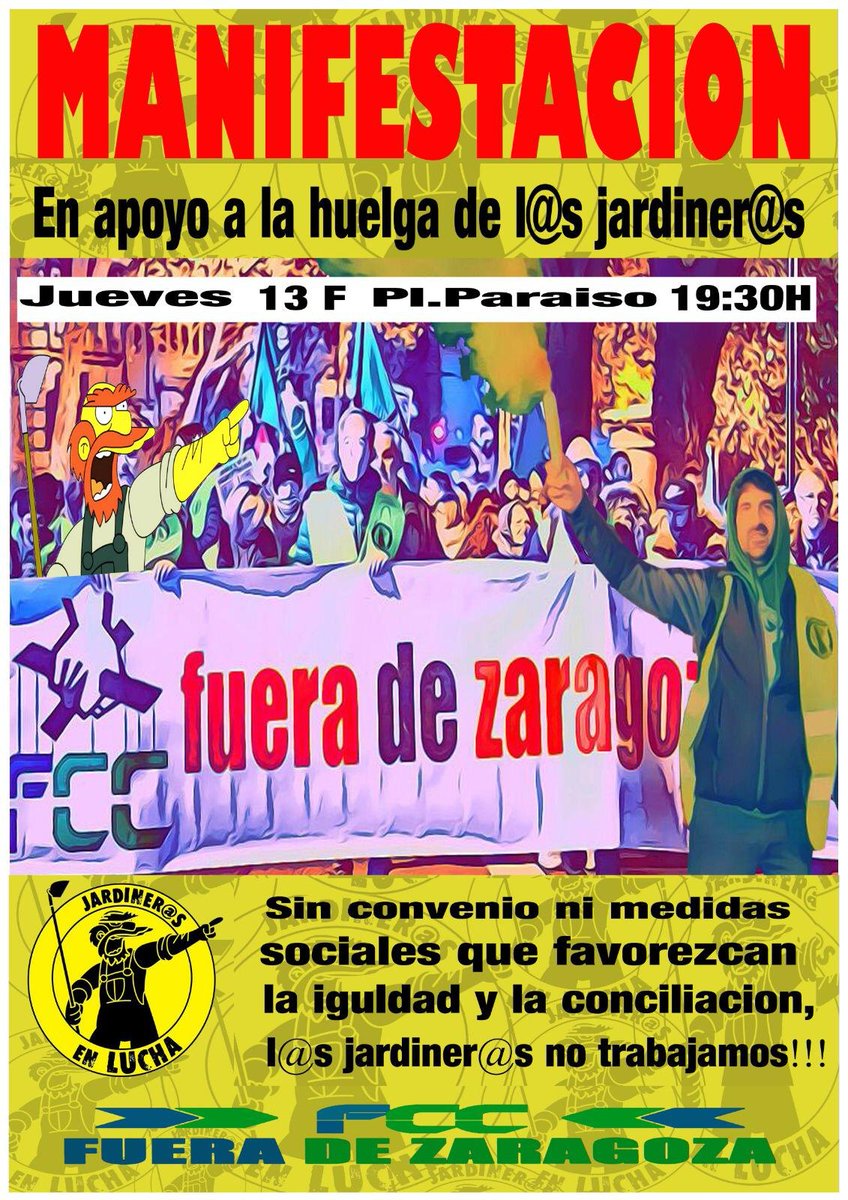 #LuitaSocial |

Lxs <a href="/CGTjardineria/">Jardiner@s en Lucha</a> llevan ya 24 días de huelga por unas condiciones dignas, y hoy FCC ni siquiera se ha presentado a negociar.  

Este jueves todo el mundo con lxs jardinerxs. 

🕓 Jueves 13, 19:30h

📌 Plaza Paraíso. 

¡FCC fuera de Zaragoza!✊🏻🔥