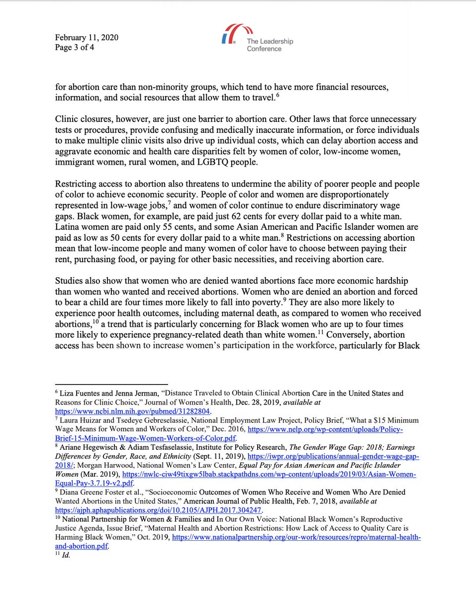 Screenshot of page 3 of our letter to committee members expressing our support of the Women's Health Protection Act. The full text is available at the link in the original tweet.