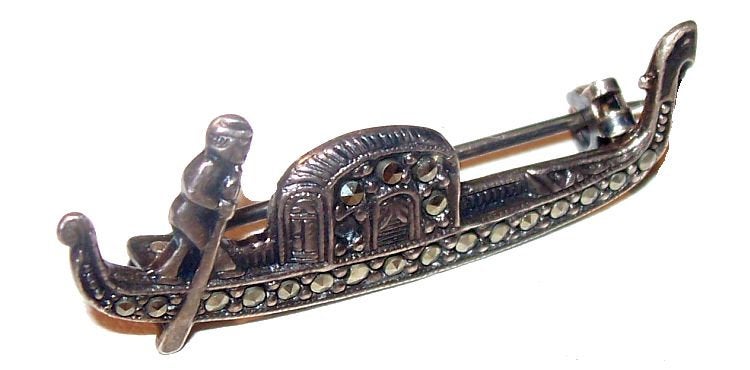 Excited to share the latest addition to my #etsy shop: Gondola Boat Pin Brooch Signed 800 Silver Marcasite Stones Egyptian Revival Vintage 1930s etsy.me/38mOqah #jewelry #brooch #silver #no #women #traveltransportation #artdeco #vintagebrooch #marcasitebrooch
