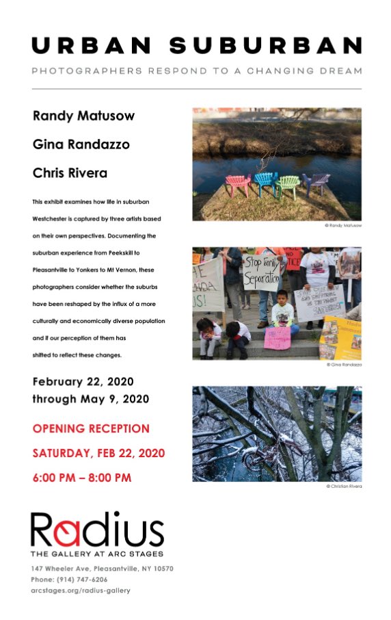 ArcStages's tweet photo. Coming to The Radius Gallery on February 22nd, ‘Urban Suburban.’
Join us at the opening reception as we welcome the work of Gina Randazzo, Chris Rivera and Randy Matusow.
#RadiusGallery https://t.co/dzgDOmK0qo