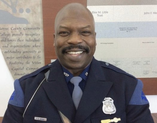 MSPFirstDist's tweet photo. Meet Trooper Herman Brown of the Michigan State Police and a proud member of the department.  27 years later and he is still at it and proudly serving the citizens of Michigan in Monroe County. https://t.co/OpN6uCDREP