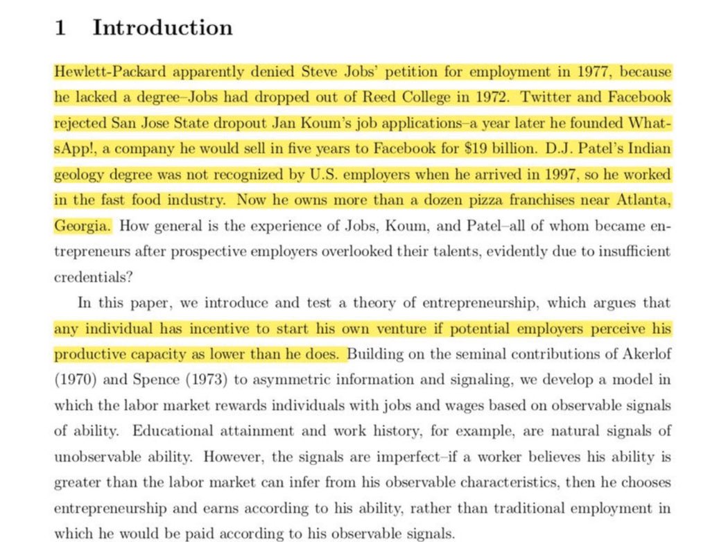 4. The Underestimated EmployeeThe number one predictor of entrepreneurship is asymmetric information about skill levels.If the market under-values your skills, and you aren’t able to demonstrate your competence at work, you can prove yourself by writing online.