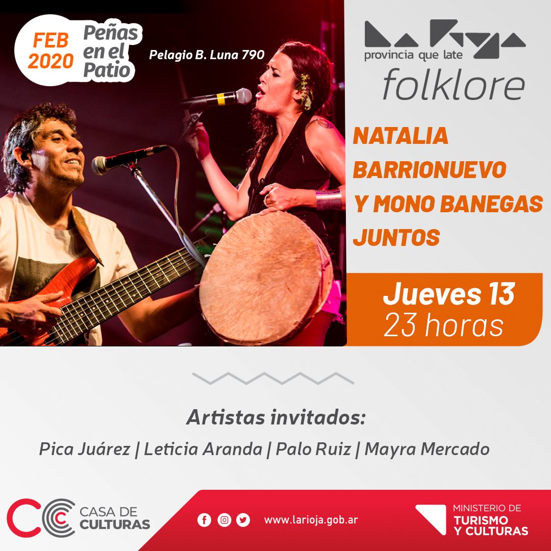 CulturasLaRioja's tweet photo. PEÑAS EN EL PATIO 🌿

Te presentamos la programación artística de esta semana para Peñas en el Patio. Noches que se llenarán de folklore en nuestro Patio de la Casa de Culturas 👐

#ProvinciaQueLateChaya #LaRioja #PeñasEnElPatio #CasaDeCulturas https://t.co/3AZKuGqWs0