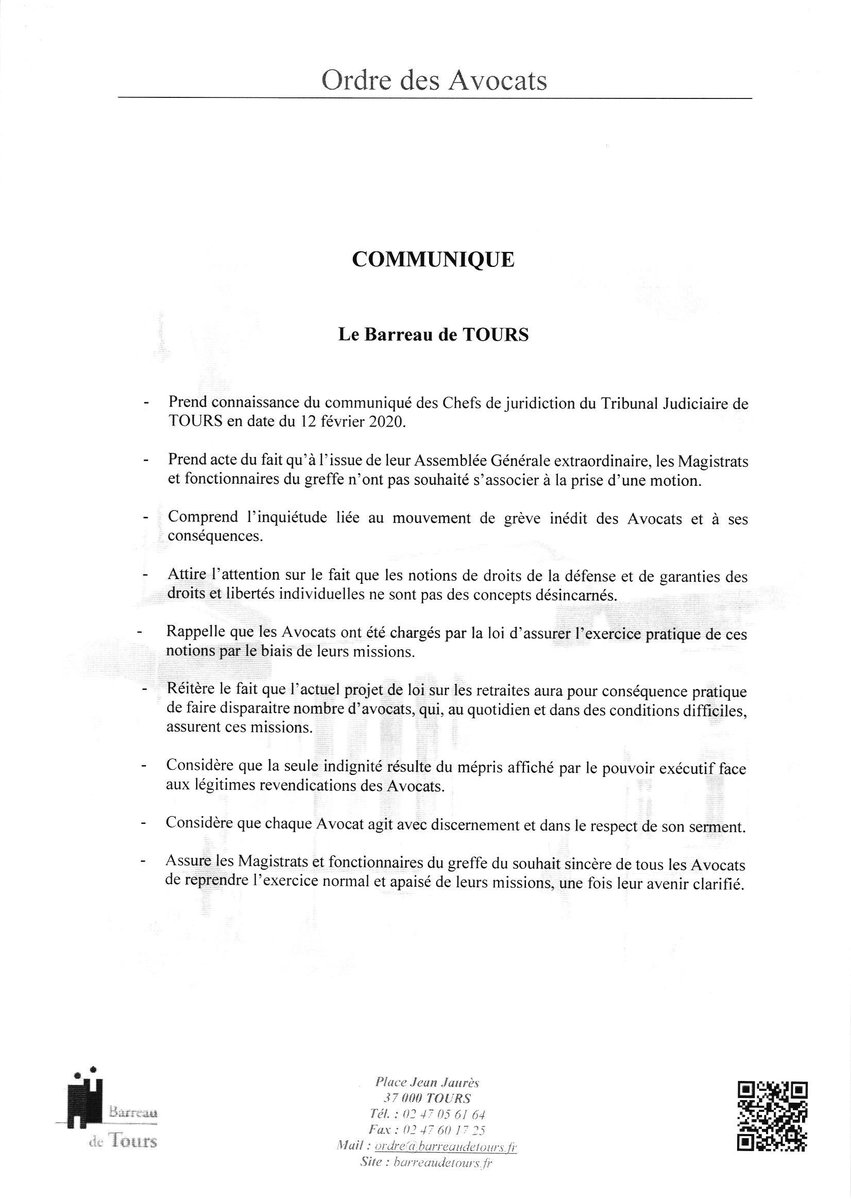 Communiqué de l'Ordre du 12 février 2020