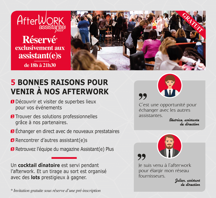 Informations sur les Afterwork Assistant(e) Plus 2020

👉 POUR DECOUVRIR nos précédents Afterwork en images : assistanteplus.fr/r/retour-en-im…
👉 POUR PARTICIPER à nos prochains afterwork de Paris, Bordeaux et Lyon :
assistanteplus.fr/r/agenda-soire…