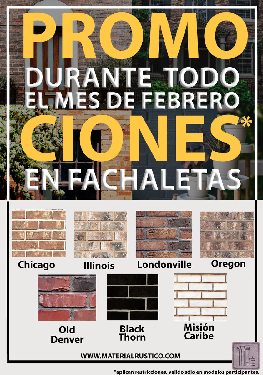 materialrustico's tweet image. ‼️Quedan dos semanas de promociones‼️

Recuerden que durante todo febrero tenemos promociones especiales en modelos seleccionados de fachaleta de barro, ¡No dejes pasar está oportunidad! 🌸

Llámanos o pide una cotización en 👉materialrustico.com/wp/cotizacione…