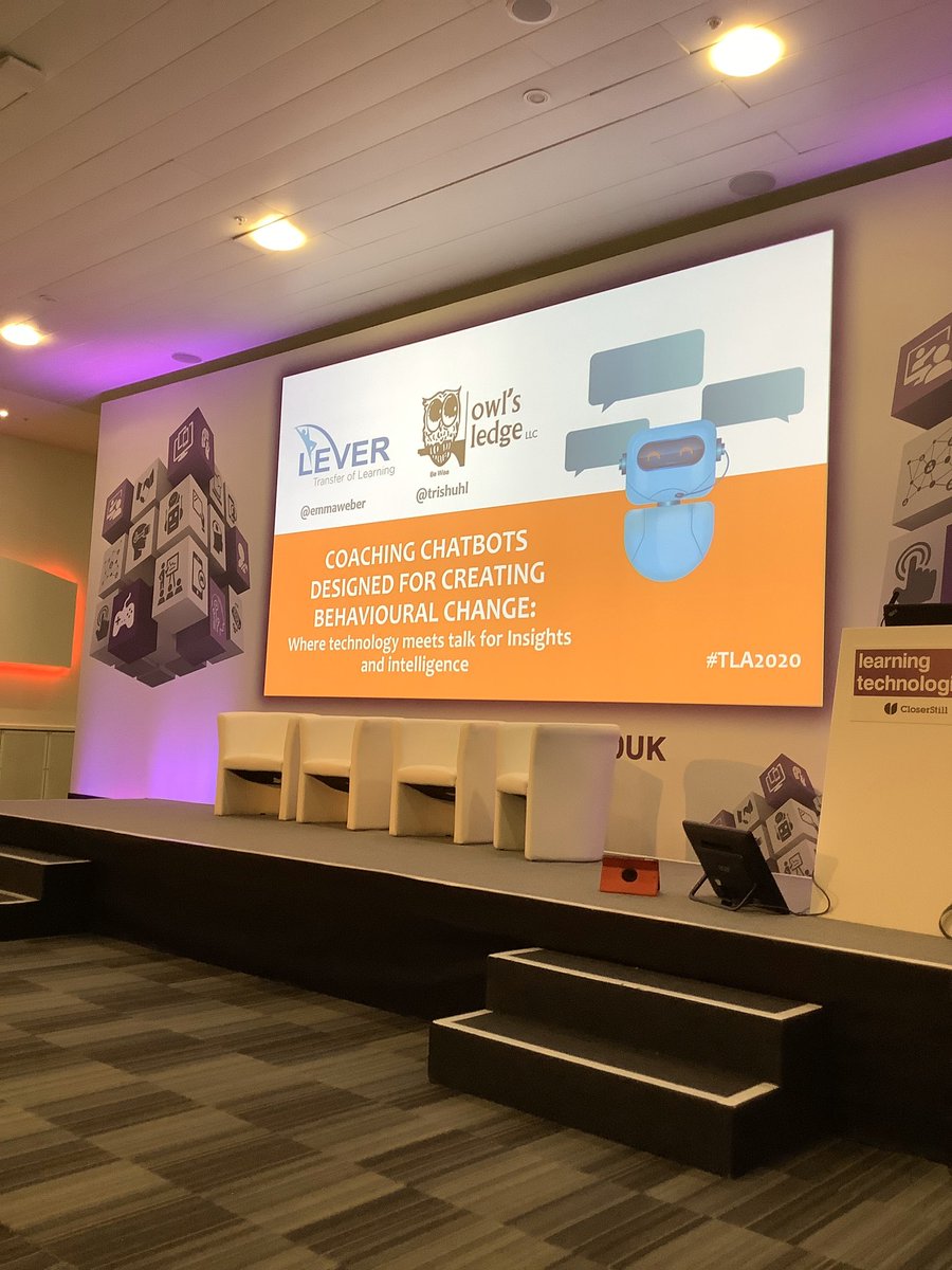 Excited for the session I’m chairing starting at 1550! Coaching Chatbots designed for creating behavioural change.  

#LT20UK #T3S3 <a href="/trishuhl/">trishuhl.eth ☮️🦉$WISE #LearningAI #CryptoOwls</a> <a href="/emmaweber/">Emma</a>