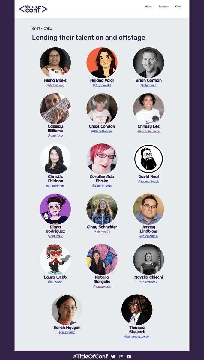 TitleOfConf's tweet image. Our first round of performers have accepted and we&apos;re thrilled to announce most of our cast &amp;amp; crew! Stay tuned for a few more additions to the cast as well as the final program. Early bird tickets are available through 2/17! ti.to/title-of-conf/…