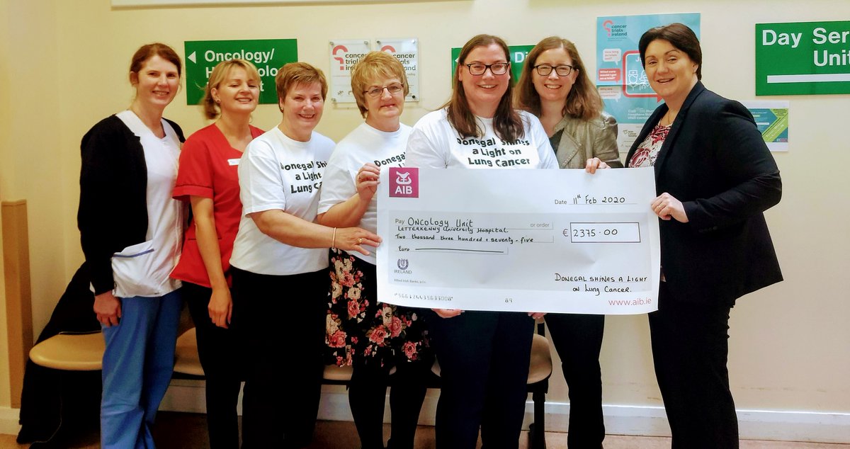 Yesterday we had our cheque presentation - Last year we raised €2375, which will be used to purchase equipment to help people impacted by lung cancer at Letterkenny University Hospital. Huge thanks to everyone who makes this event possible. #LCSM #Donegal