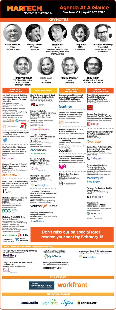 chiefmartec's tweet image. Only 3 days left for the best price on awe-inspiring, mind-expanding, career-accelerating MarTech tickets chiefmartec.com/2020/02/3-days…

And this isn't even ALL of the agenda — two solutions tracks, the cool #MarTech Theater, a packed expo hall, beverage-enhanced networking &amp;amp; more!