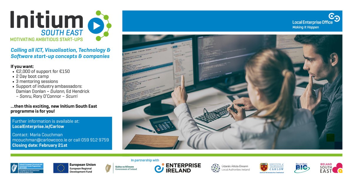 LEOWaterford's tweet image. Initium South East is a new support programme designed to spark ambitious, high potential start-up companies.

For more information follow the link: bit.ly/2tRdWoZ

#makingithappen @CarlowLEO @LEOKilkenny @LEOwexford @LEOTipperary