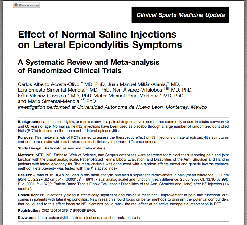 PhysioMeScience's tweet photo. Effect of Normal Saline Injections on Lateral Epicondylitis Symptoms: A Systematic Review and Meta-analysis of Randomized Clinical Trials 💉💉💉

https://t.co/aEeGO0iGzb https://t.co/JVwmzn8Clc