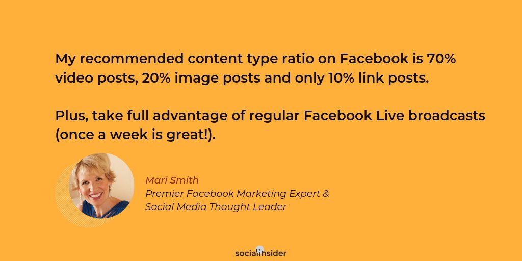 socialinsiderio's tweet image. Apply @MariSmith&apos;s input on your #facebook #contentstrategy 👇

&quot;My recommended content type ratio on Facebook is 70% video posts, 20% image posts and only 10% link posts.&quot; socialinsider.io/blog/facebook-… 

#facebookstudy #videocontent