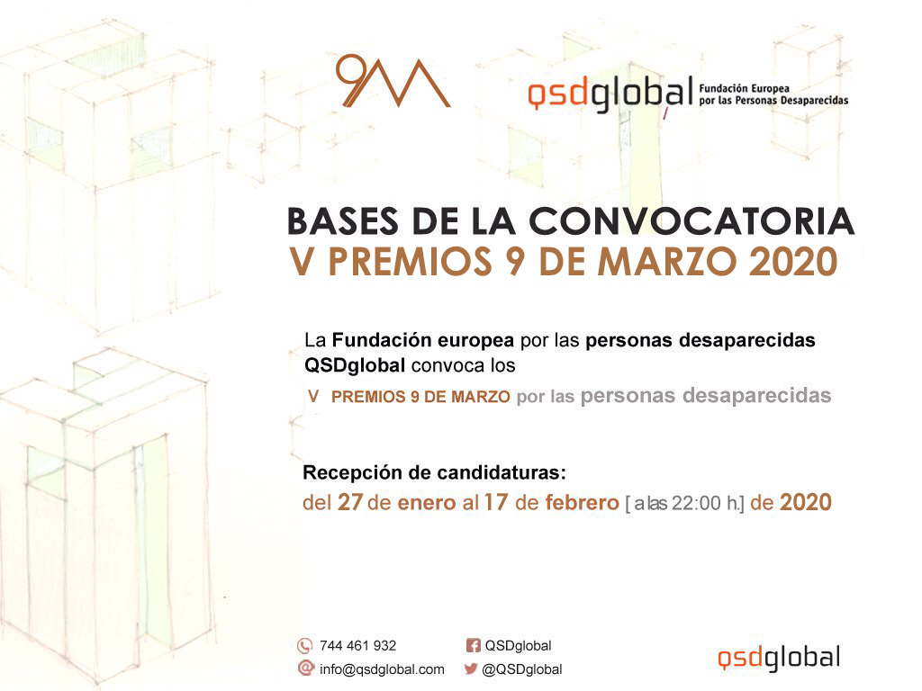 QSDglobal's tweet photo. V PREMIOS 9 DE MARZO para reconocer y promover acciones, iniciativas e investigaciones relacionadas con la realidad de las desapariciones

Últimos días para presentar tu candidatura
Consulta aquí las bases👉https://t.co/mYqcrRGb85

#Premios9M #DíadelasPersonasDesaparecidas https://t.co/RIbyjWyUXl
