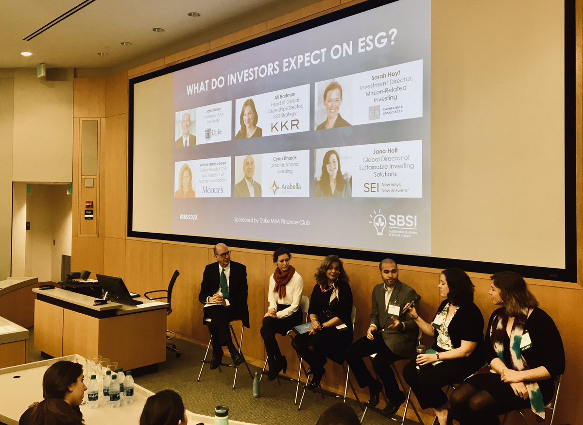 "Ten years ago, my job didn't exist. I also hope that ten years from now, my job won't exist - our world can't wait, we need #ESG and #sustainability efforts to increase." - Ali Hartman <a href="/KKR_Co/">KKR</a> at #SBSI2020 panel "What Do Investors Expect on ESG?"