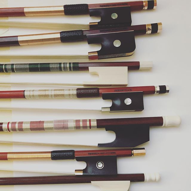 What a gorgeous selection of bows from atelierslavierobowmakers and  Walter Barbiero! Available to try at MyLuthier showroom but you can come try them at our upcoming event as well!