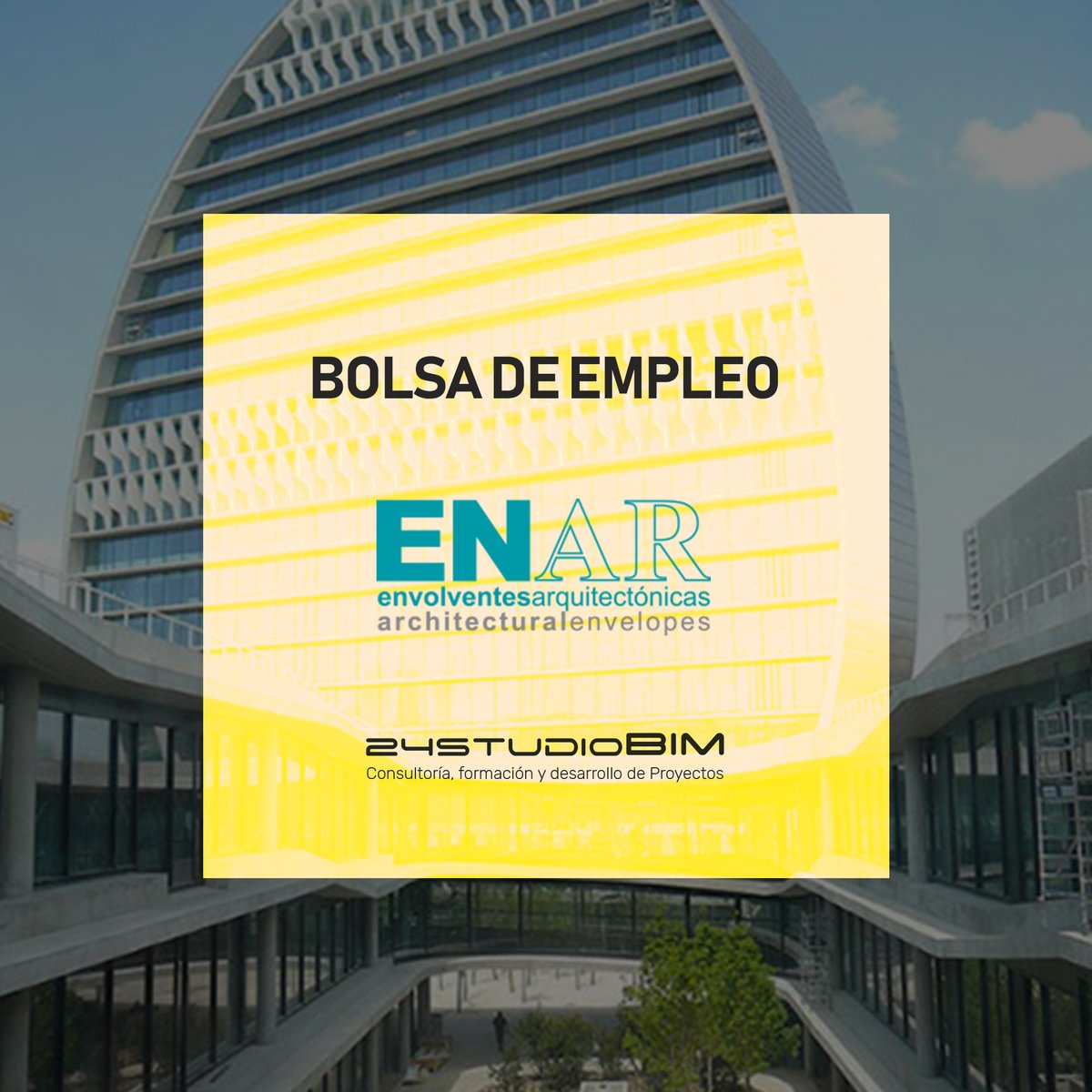 //BOLSA DE EMPLEO

La empresa consultoría ENAR Envolventes Arquitectónicas busca dos nuevos perfiles a incorporar en su departamento BIM.

Puesto: Técnico BIM en Fachadas ligeras
Empresa: ENAR Envolventes Arquitectónicas

Postula en nuestra web: lnkd.in/gkCk66k