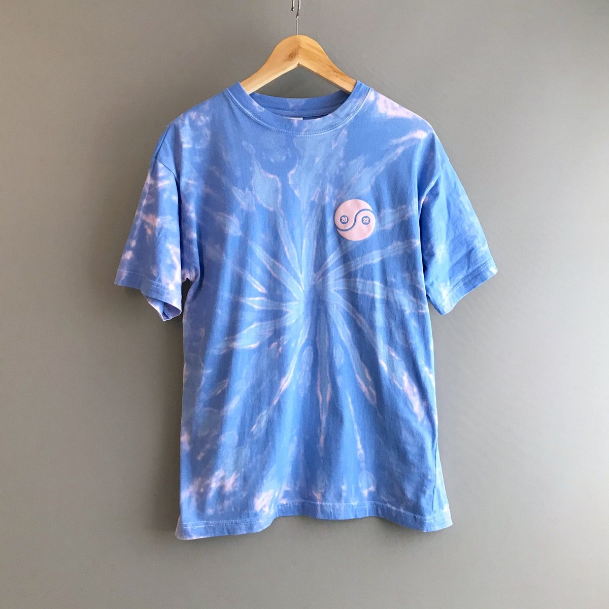 Excited to share the latest addition to my #etsy shop: Hand Tie Dyed Vintage 100 % cotton T- shirt with Ying Yang 20 22 CHA CHA CHA Clubhouse logo Small batch Hand printed Unisex etsy.me/2ONLR9q #clothing #shirt #blue #pink #rave #shortsleeve #crew #bluetiedye