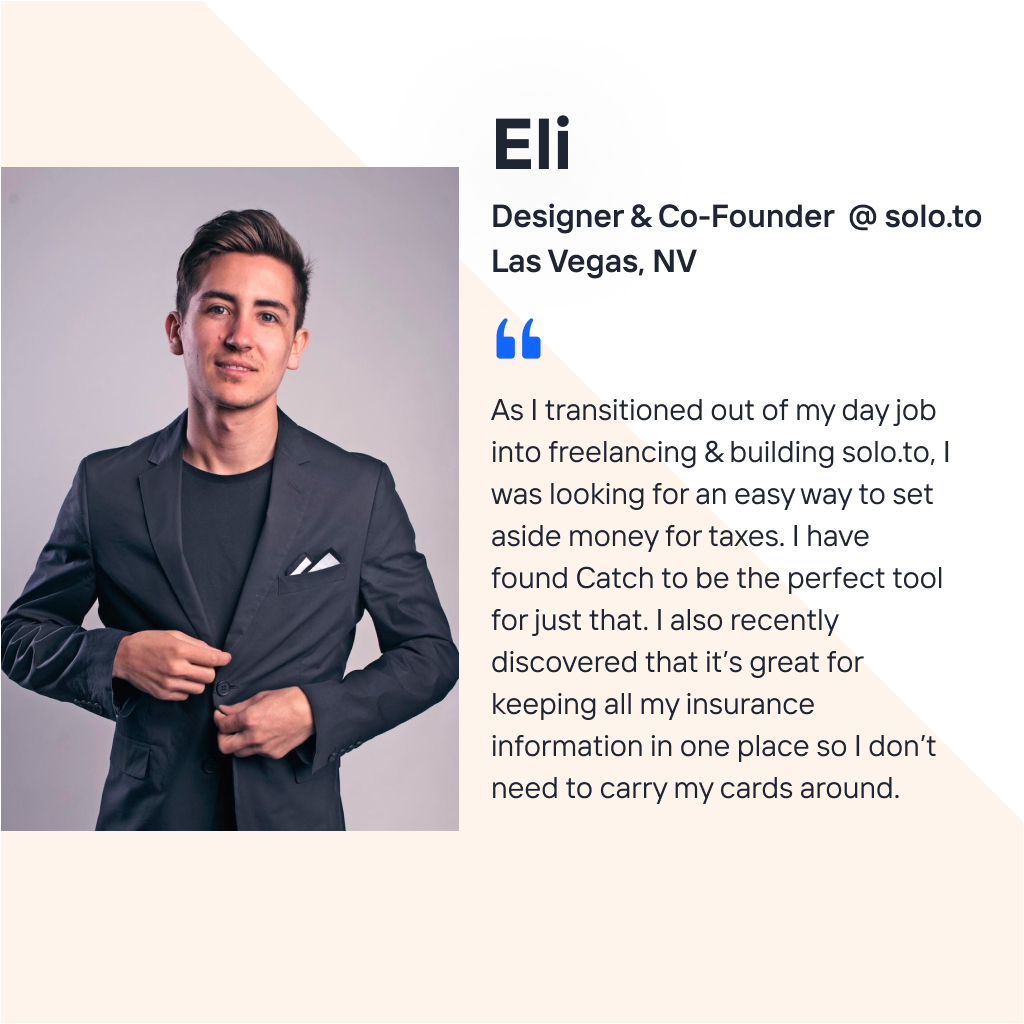 CatchBenefits's tweet photo. Meet Eli, a Designer, Co-Founder of https://t.co/PPZuH0lVDs and lover of all things beautiful. He uses Catch to set aside for taxes and to keep his business running smoothly. To learn more about Eli’s work check out #CatchCommunity @ https://t.co/3f46Wqv5gM
#freelance #designer https://t.co/ReXZlRlkub