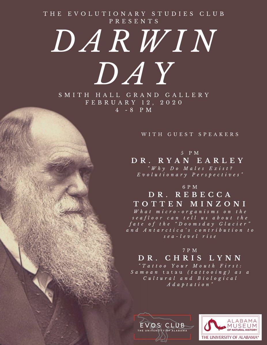 UAMNH's tweet photo. TODAY:  👉 Join @UAMNH and @EvolveUA for Darwin themed displays from organizations across campus, activities, and a cake contest! 🎂

🗓️ February 12
🕓 4:00 PM - 8:00 PM
📍 Smith Hall Grand Gallery
💰 FREE
ℹ️ https://t.co/n1CecCLEq4

#UAMuseums #RollTide #CharlesDarwin https://t.co/Vtc1HI18k6