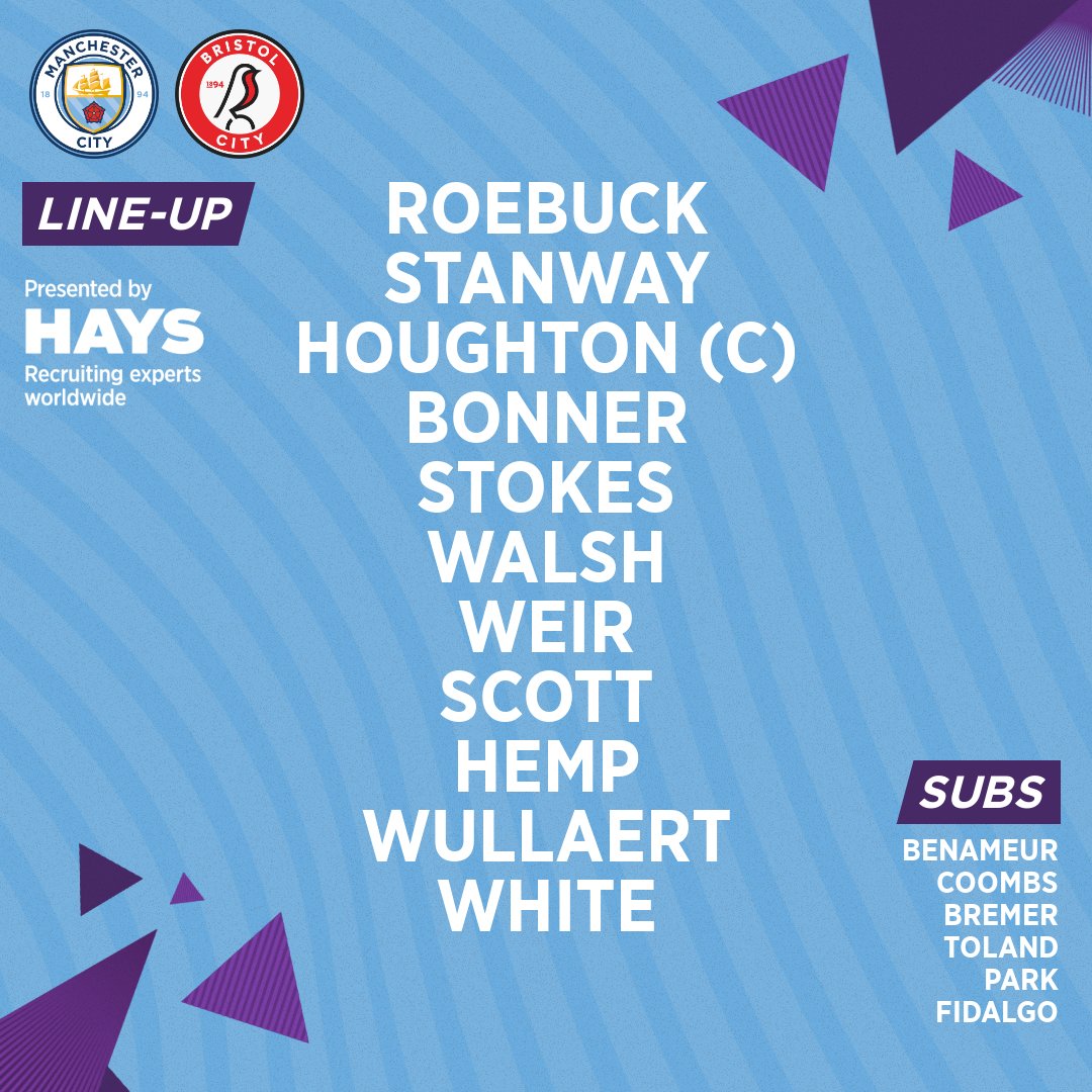 ManCityWomen's tweet photo. π TEAM NEWS IS IN! π
Here's how we line up at the Academy Stadium tonight...
XI | Roebuck, Stanway, Houghton (C), Bonner, Stokes, Walsh, Weir, Scott, Hemp, Wullaert, White.
SUBS | Benameur, Coombs, Bremer, Toland, Park, Fidalgo.
π @HaysWorldwide
π΅ #ManCity https://t.co/Kd24iAN1Hy