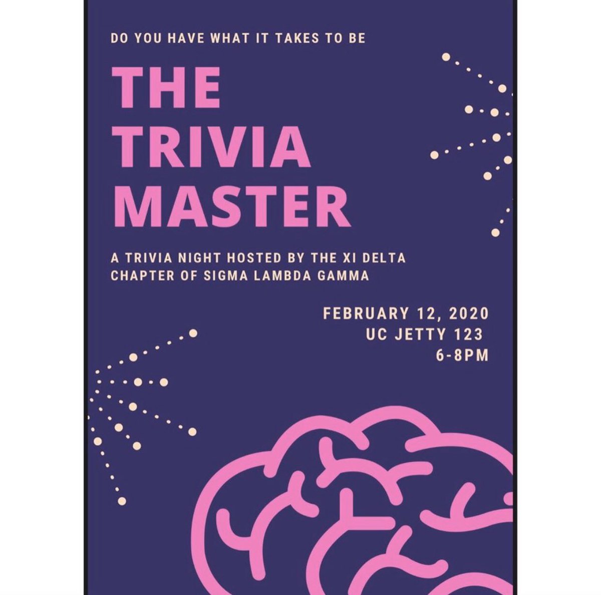 Love Trivia Games?? Well then stop by UC Jetty 123 today from 6-8 PM to join Sigma Lambda Gamma in a Trivia Night!!!