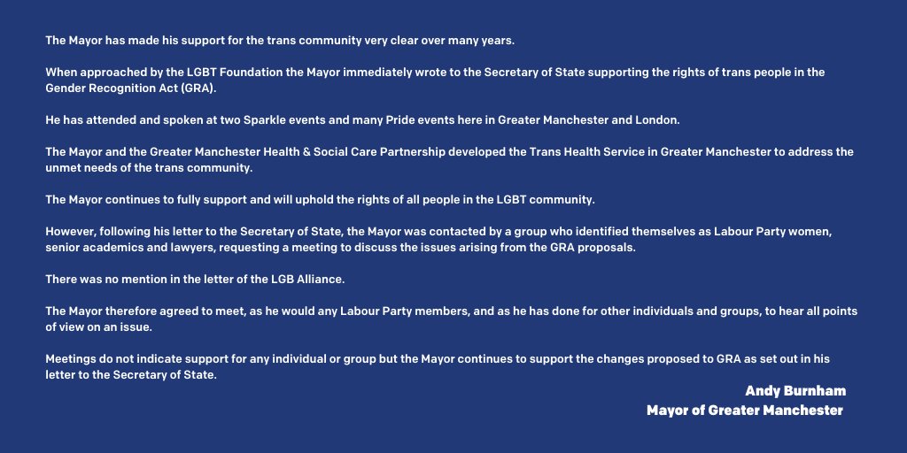 🗣️ 'The Mayor has made his support for the trans community very clear over many years.'

Andy continues to fully support and will uphold the rights of all people in the LGBT community.

More 👇