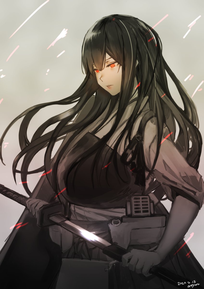 akagi (kancolle) 1girl long hair solo weapon japanese clothes sword unsheathing  illustration images