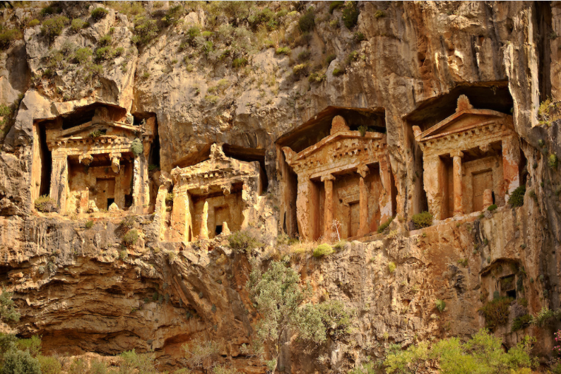 The Hellenistic temple fronted Tombs of #Kaunos, 4th - 2nd cent. B.C , just outside the archaeological site of Kaunos on the oposite side of the Calbys river from #Dalyan, #Anatolia.