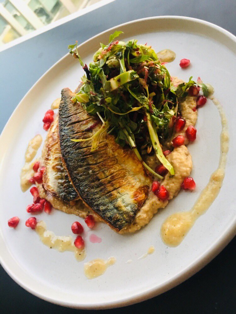 Mine and  <a href="/chef_sm1th/">Jacqueline Nicole Smith</a> <a href="/doctors_kitchen/">Dr Rupy Aujla</a> inspired dish from today’s <a href="/Gatherandgather/">Gather & Gather</a> golden accreditation. @belazu_co Aubergine mezze &amp; preserved lemon mayo dressed rainbow slaw, beluga lentil &amp; sprouted beans salad, pan fried mackerel