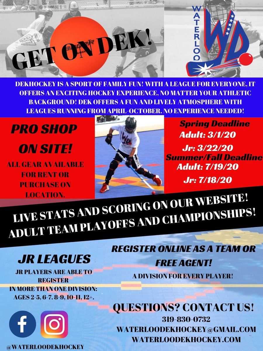 WDekhockey's tweet photo. ADULT &amp; JR REGISTRATION IS OPEN FOR THE 2020 SPRING SEASON! 

REGISTER ONLINE AT https://t.co/5Fy5oaWpjG💥 https://t.co/ID4XFOi68I