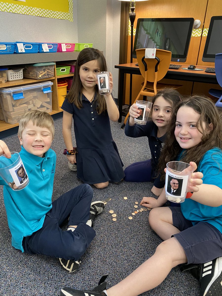 MrsShell_TDA's tweet image. Sorting coins by the presidents who are on them for Presidents Day! Please ask us why each president was special enough to have this special honor. #davisk