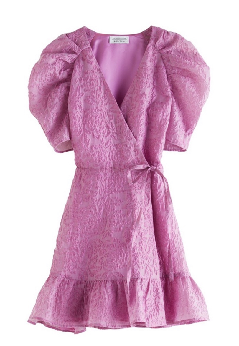 pink jacquard wrap mini dress ...