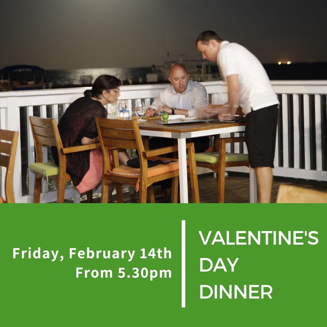 Valentine’s Day dinner at <a href="/CatchCayman/">Catch Cayman</a> 
4 course set menu $65 pp plus grats. Add a wine pairing for an additional $25. Dinner served from 5.30pm. Please RSVP.