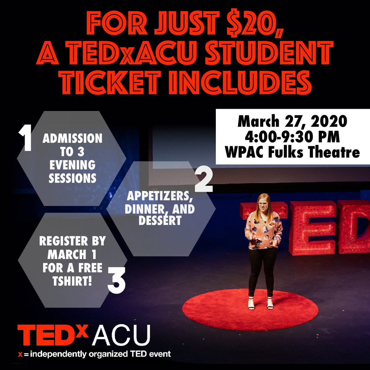 It's FREE t-shirt time, Wildcats! Get your TEDxACU student ticket by March 1st, and it will come with a conference shirt! Tickets on sale at tedxacu.org/attend. #tedxacu #thisorthat