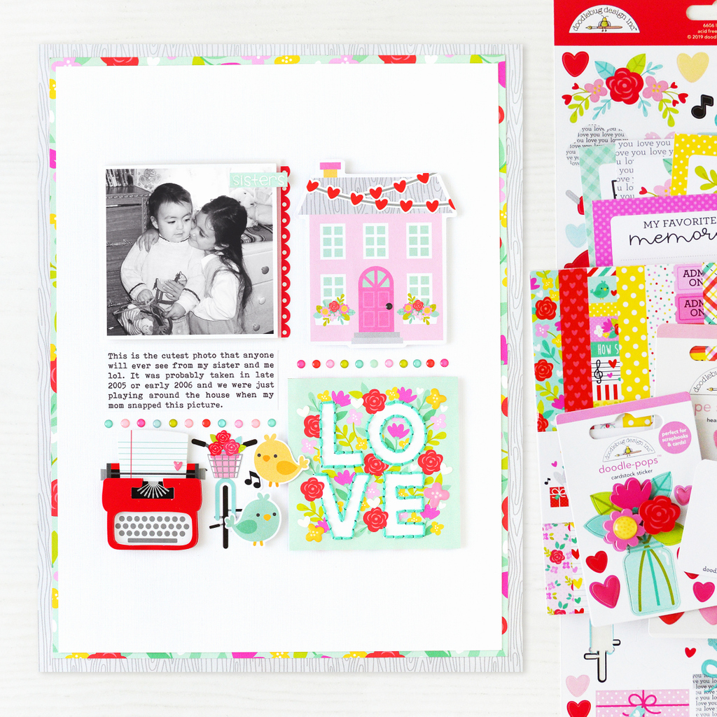 maryampdesign's tweet photo. I'm having so much fun playing with the beautiful and sweet Love Notes Collection from @doodlebugdesign and so here is the third layout I've created with it! Make sure to stop by the Doodlebug blog (or mine) to learn more about this project 😊 https://t.co/gEvSbWRlHH