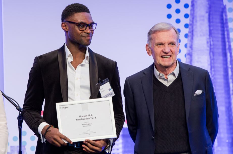 Clarivate's tweet photo. Congratulations to all of the winners announced at the #Clarivate2020 SKO events in APAC, UK and the US. Cyrille Hervé from @TCompuMark and Peter Armah from @Clarivate both scooped an award at the London SKO. 👏 👏 👏 #LifeatClarivate https://t.co/uUPBWb7gh8
