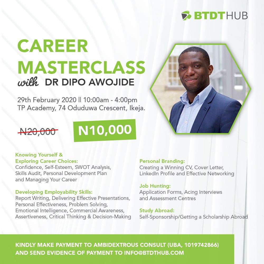 thegeneralpi's tweet photo. What a way for young people to celebrate Valentine.... You can gift each other an entry to #CareerMasterclasswithDipo by @OgbeniDipo
and @BTDTHub

Who want to be my VAL by giving me this VALuable gift? 😁 https://t.co/nSVUHWEPjK