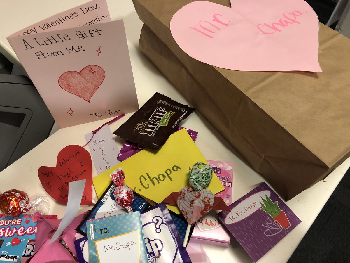 Surprised by a wonderful Valentine’s gift bag with nice notes and treats. Our ‘Lunch Bunch’, a group of students who meet weekly to read and serve as library advisory group really gave me a wonderful shock.