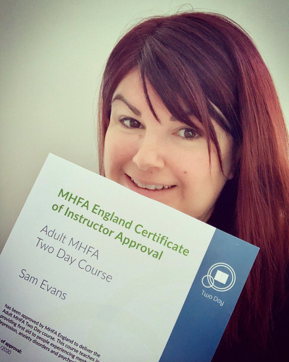 for_aspire's tweet photo. It’s official!! ✨

I am a certified @MHFAEngland Instructor for the Adult MHFA Two Day Course! Watch this space for the one day &amp; half day courses and the youth MHFA! 😁
#passionateaboutraisingawaressness #MentalHealthMatters #mentalhealth #mhfa #mentalhealthintheworkplace https://t.co/l3BSk6iCML