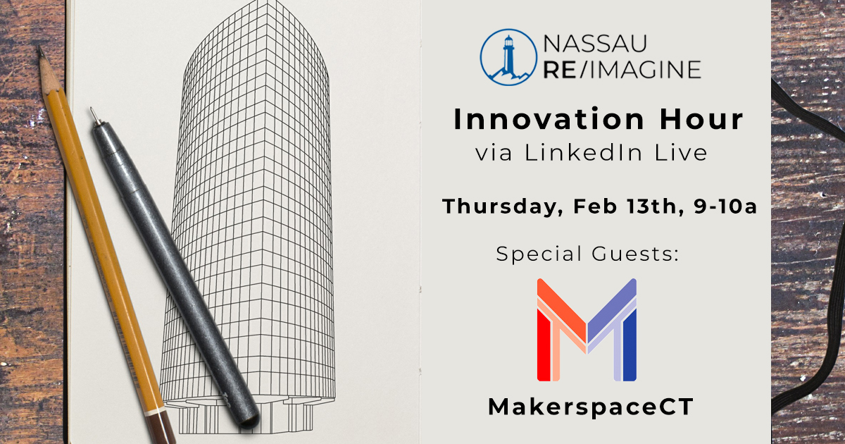 NassauFG's tweet photo. Set those reminders! Drew Gates and Joe Transue from @MakerspaceCT MakerspaceCT are stopping by *tomorrow* to share updates on their upcoming HackCT hackathon, Tech for Teachers program and more via LinkedIn Live
#makerspacect 
#launchhartford 
#reimagine 
#innovation https://t.co/5iC51YEX8K